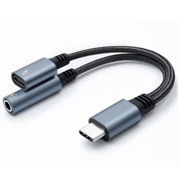 Kabel adapter Qoltec 2w1 USB-C - USB-C + Jack 3.5mm, PD 15W, 0,1m Qoltec