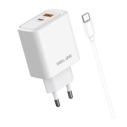 Ładowarka sieciowa Beline 45W 1xUSB-C + 1xUSB GaN PD 3.0 QC 3.0 + kabel USB-C/USB-C - biała Beline
