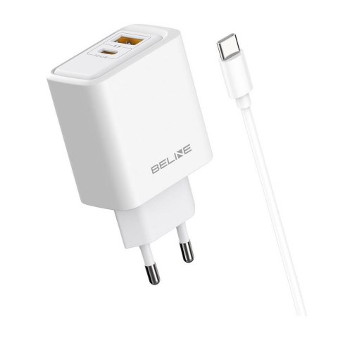 Ładowarka sieciowa Beline 45W 1xUSB-C + 1xUSB GaN PD 3.0 QC 3.0 + kabel USB-C/USB-C - biała Beline