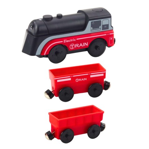Mini Pociąg Elektryczny Na Magnes Lokomotywa 2 Wagony Czerwony LEAN Toys Mini Pociąg Elektryczny Na Magnes Lokomotywa 2 Wagony Czerwony LEAN Toys