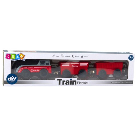 Mini Pociąg Elektryczny Na Magnes Lokomotywa 2 Wagony Czerwony LEAN Toys Mini Pociąg Elektryczny Na Magnes Lokomotywa 2 Wagony Czerwony LEAN Toys