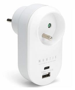 Rozgałęźnik sieciowy pojedynczy + USB-A + USB-C MONTIS MT147 biało-szary Montis