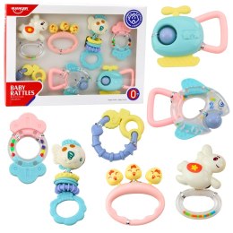 Zestaw Grzechotki Gryzaki Dla Niemowlaka Pastelowe Kolory 7 szt. LEAN Toys