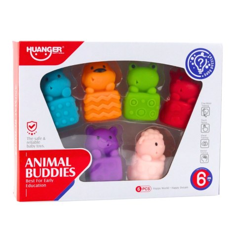 Zestaw Miękkich Gumowych Klocków Kolorowe Zwierzątka 6el. LEAN Toys Zestaw Miękkich Gumowych Klocków Kolorowe Zwierzątka 6el. LEAN Toys