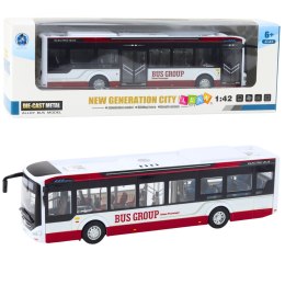 Autobus Miejski Metalowy Dźwięk Światła 1:42 Czerwony LEAN Toys