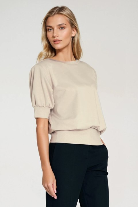 Bluza z krótkim rękawem BL12 Beige - Nife Nife Bluza z krótkim rękawem BL12 Beige - Nife Nife