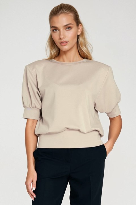 Bluza z krótkim rękawem BL12 Beige - Nife Nife Bluza z krótkim rękawem BL12 Beige - Nife Nife