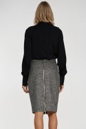 Spódnica Ołówkowa spódnica z dekoracyjnym zamkiem SP85 Black Melange - Nife Nife Spódnica Ołówkowa spódnica z dekoracyjnym zamkiem SP85 Black Melange - Nife Nife