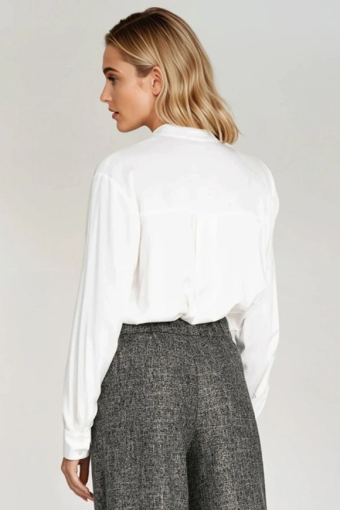 Wiskozowa bluzka polo ze stójką B194 Ecru - Nife Nife Wiskozowa bluzka polo ze stójką B194 Ecru - Nife Nife