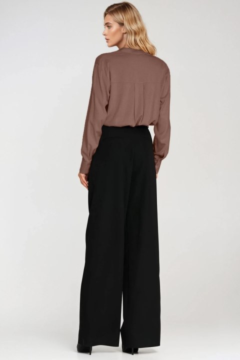 Wiskozowa bluzka polo ze stójką B194 Mocca - Nife Nife Wiskozowa bluzka polo ze stójką B194 Mocca - Nife Nife