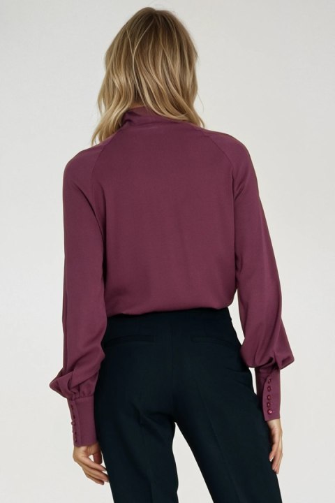 Wiskozowa bluzka z szarfą B204 Śliwka - Nife Nife