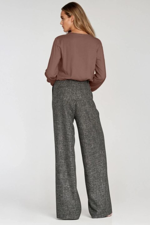 Wiskozowa bluzka z szeroką plisą na dekolcie B196 Mocca - Nife Nife Wiskozowa bluzka z szeroką plisą na dekolcie B196 Mocca - Nife Nife