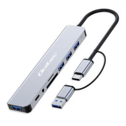 Hub Qoltec 8w1 USB-C/USB | USB-C | 4xUSB | SD/TF card | Jack 3.5mm TRRS Qoltec