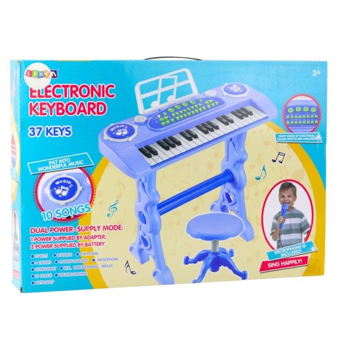Elektroniczne Pianinko Dla Dzieci Z Mikrofonem 37 Klawiszy Niebieski LEAN Toys Elektroniczne Pianinko Dla Dzieci Z Mikrofonem 37 Klawiszy Niebieski LEAN Toys