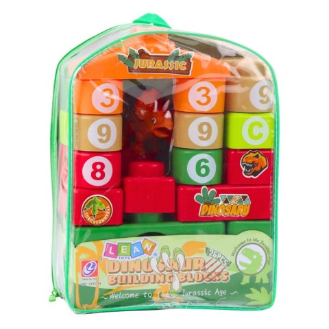 Klocki Konstrukcyjne Edukacyjne W Plecaku Dinozaury Cyfry Litery 26 el. LEAN Toys Klocki Konstrukcyjne Edukacyjne W Plecaku Dinozaury Cyfry Litery 26 el. LEAN Toys