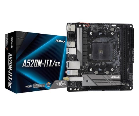 Płyta ASRock A520M-ITX/ac /AMD A520M/DDR4/SATA3/M.2/USB3.1/PCIe3.0/WiFi/BT/AM4/mITX ASRock