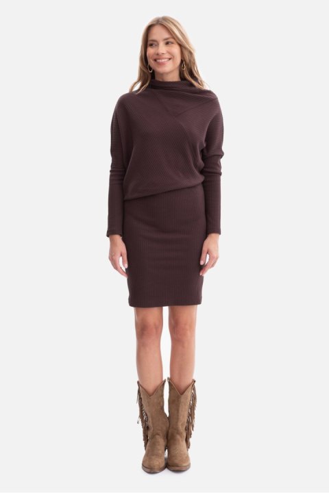 Sukienka Model B309 Gorzka Czekolada - BeWear BeWear Sukienka Model B309 Gorzka Czekolada - BeWear BeWear