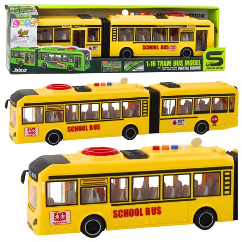 Autobus Przegubowy Szkolny Otwierane Drzwi Światła Dźwięki Żółty 1:16 LEAN Toys Autobus Przegubowy Szkolny Otwierane Drzwi Światła Dźwięki Żółty 1:16 LEAN Toys