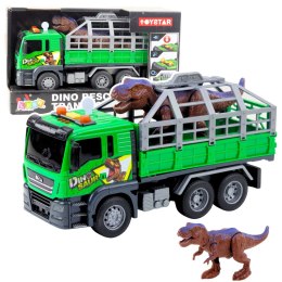 Ciężarówka Transport Dinozaurów Figurka Światła Dźwięki Zielona 1:14 LEAN Toys