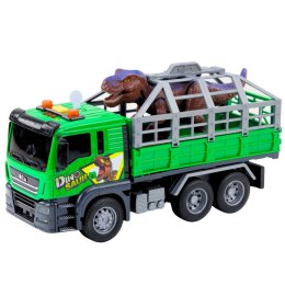 Ciężarówka Transport Dinozaurów Figurka Światła Dźwięki Zielona 1:14 LEAN Toys