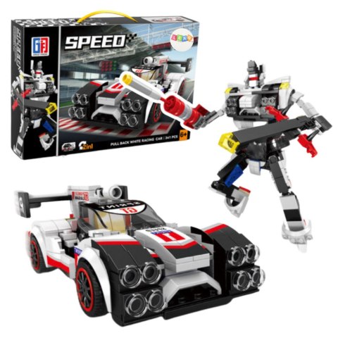Klocki Konstrukcyjne Auto Sportowe Wyścigówka Robot 2w1 Biały 341 el. LEAN Toys