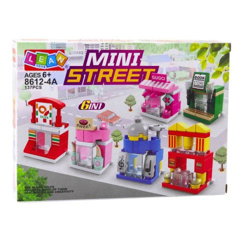 Klocki Konstrukcyjne Mini Street 6w1 Miasteczko Sklepy Budynki 137 el. LEAN Toys Klocki Konstrukcyjne Mini Street 6w1 Miasteczko Sklepy Budynki 137 el. LEAN Toys