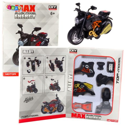 Motocykl Do Składania Skręcania Metal 1:14 DIY Czarno-Pomarańczowy LEAN Toys Motocykl Do Składania Skręcania Metal 1:14 DIY Czarno-Pomarańczowy LEAN Toys