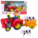 Traktor Farmera Interaktywny Z Przyczepką Figurka Krowy Światła Dźwięki LEAN Toys Traktor Farmera Interaktywny Z Przyczepką Figurka Krowy Światła Dźwięki LEAN Toys