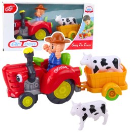 Traktor Farmera Interaktywny Z Przyczepką Figurka Krowy Światła Dźwięki LEAN Toys