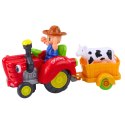 Traktor Farmera Interaktywny Z Przyczepką Figurka Krowy Światła Dźwięki LEAN Toys Traktor Farmera Interaktywny Z Przyczepką Figurka Krowy Światła Dźwięki LEAN Toys