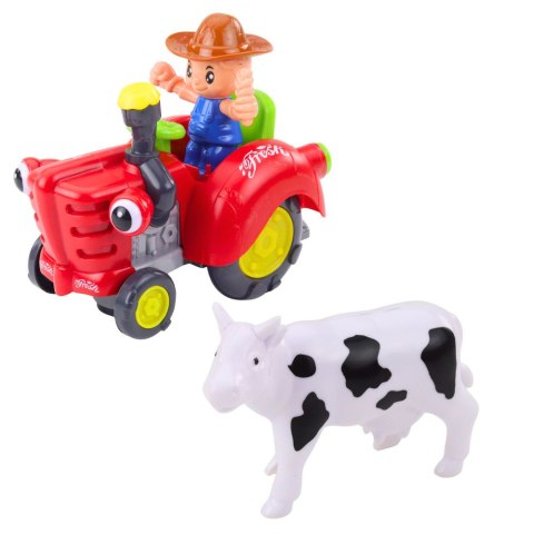 Traktor Farmera Interaktywny Z Przyczepką Figurka Krowy Światła Dźwięki LEAN Toys Traktor Farmera Interaktywny Z Przyczepką Figurka Krowy Światła Dźwięki LEAN Toys