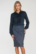 Wiskozowa bluzka z żabotem B202 Navy - Nife Nife Wiskozowa bluzka z żabotem B202 Navy - Nife Nife