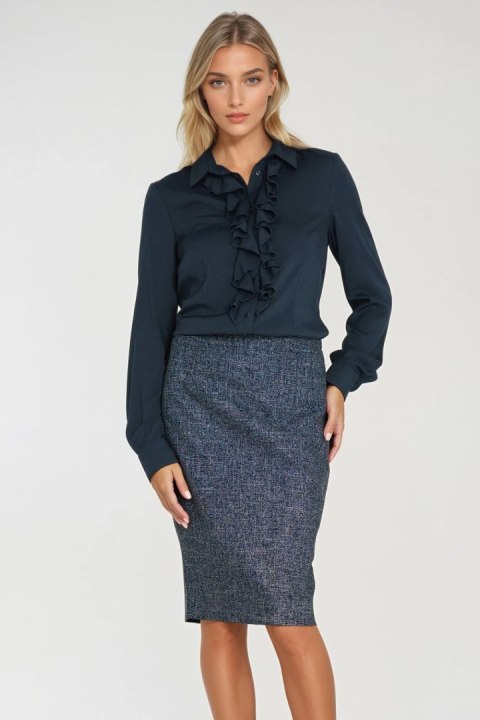 Wiskozowa bluzka z żabotem B202 Navy - Nife Nife Wiskozowa bluzka z żabotem B202 Navy - Nife Nife