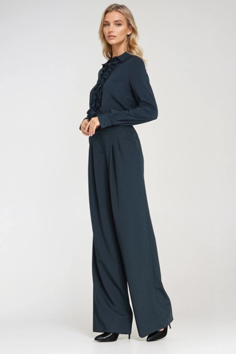 Wiskozowa bluzka z żabotem B202 Navy - Nife Nife Wiskozowa bluzka z żabotem B202 Navy - Nife Nife