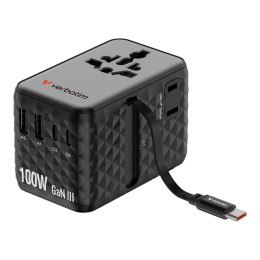Adapter podróżny Verbatim Charge 'n' Travel GaN III globalny 1xUSB-C PD 3.0 QC 4+ 100W, 2xUSB-C 15W, 1xUSB-A 12W czarny Verbatim