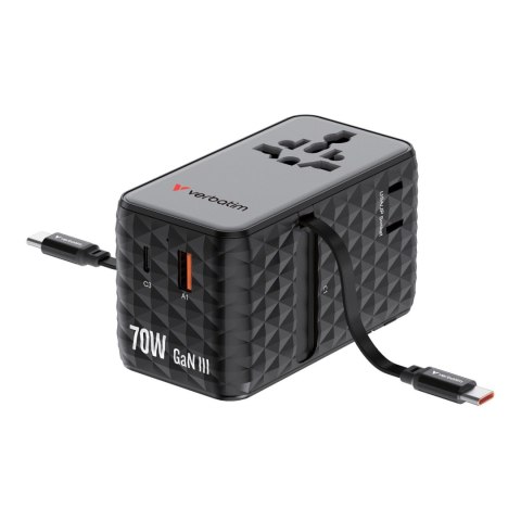 Adapter podróżny Verbatim Charge 'n' Travel GaN III globalny 1xUSB-C PD 3.0 QC 4+ 70W, 1xUSB-C PD 3.0 QC 4+ 60W, 1xUSB-C 5W, 1x  Verbatim Adapter podróżny Verbatim Charge 'n' Travel GaN III globalny 1xUSB-C PD 3.0 QC 4+ 70W, 1xUSB-C PD 3.0 QC 4+ 60W, 1xUSB-C 5W, 1x  Verbatim