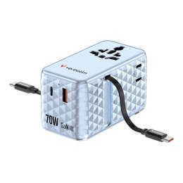 Adapter podróżny Verbatim Charge 'n' Travel GaN III globalny 1xUSB-C PD 3.0 QC 4+ 70W, 1xUSB-C PD 3.0 QC 4+ 60W, 1xUSB-C 5W, 1x  Verbatim
