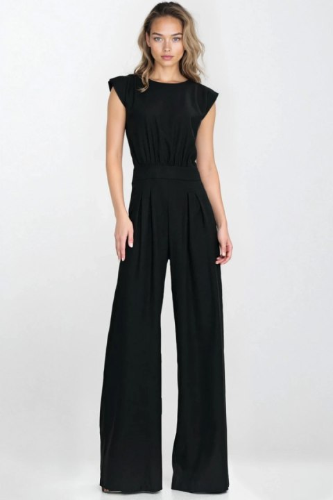 Kombinezon z rayonu z nogawkami palazzo KM42 Black - Nife Nife Kombinezon z rayonu z nogawkami palazzo KM42 Black - Nife Nife