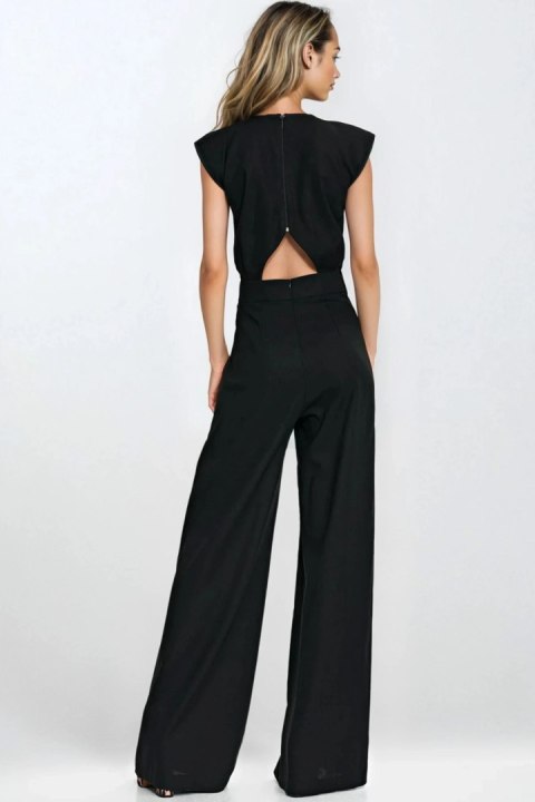 Kombinezon z rayonu z nogawkami palazzo KM42 Black - Nife Nife Kombinezon z rayonu z nogawkami palazzo KM42 Black - Nife Nife