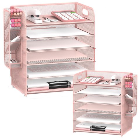 Organizer Na Dokumenty Teczki 5 Poziomów Metalowy Różowy LEAN Organizer Na Dokumenty Teczki 5 Poziomów Metalowy Różowy LEAN