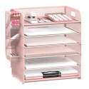 Organizer Na Dokumenty Teczki 5 Poziomów Metalowy Różowy LEAN Organizer Na Dokumenty Teczki 5 Poziomów Metalowy Różowy LEAN