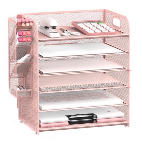 Organizer Na Dokumenty Teczki 5 Poziomów Metalowy Różowy LEAN Organizer Na Dokumenty Teczki 5 Poziomów Metalowy Różowy LEAN