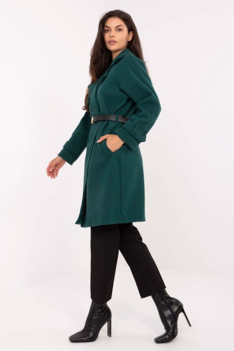 Płaszcz Damski Model IT-PL-FL5712.84 Dark Green - Rue Paris Rue Paris Płaszcz Damski Model IT-PL-FL5712.84 Dark Green - Rue Paris Rue Paris