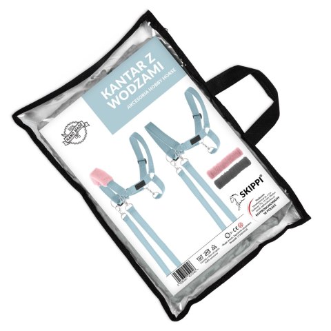 Zestaw Skippi - Hobby Horse Karo - srokaty i dodatkowy Kantar - błękitny Zestaw Skippi - Hobby Horse Karo - srokaty i dodatkowy Kantar - błękitny