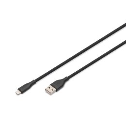 Kabel zasilający DIGITUS silikonowy USB-A - Lightning, USB 2.0 12W, certyfikat MFI, 2m czarny Digitus