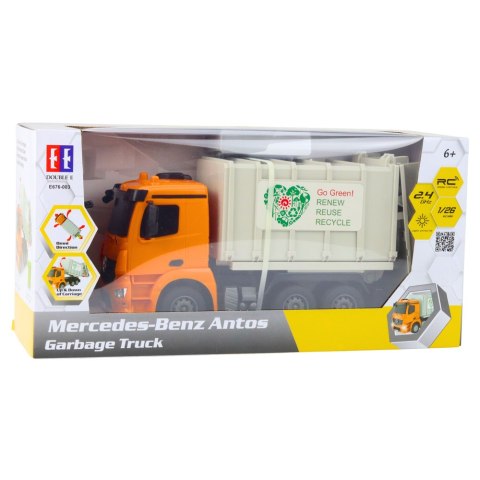 Mercedes-Benz Antos Śmieciarka Zdalnie Sterowana RC Pomarańczowa 1:26 Double E Mercedes-Benz Antos Śmieciarka Zdalnie Sterowana RC Pomarańczowa 1:26 Double E