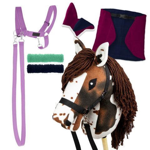 Zestaw Skippi - Hobby Horse Gniado - srokaty - Derka fuksja -Kantar lawenda Zestaw Skippi - Hobby Horse Gniado - srokaty - Derka fuksja -Kantar lawenda