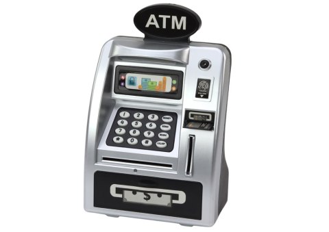 Bankomat Skarbonka Dla Dzieci Nauka Oszczędzania Srebrno Czarny LEAN Toys Bankomat Skarbonka Dla Dzieci Nauka Oszczędzania Srebrno Czarny LEAN Toys