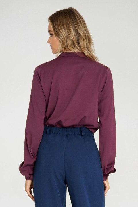 Bluzka z wiązaniem pod szyją B203 Śliwka - Nife Nife Bluzka z wiązaniem pod szyją B203 Śliwka - Nife Nife