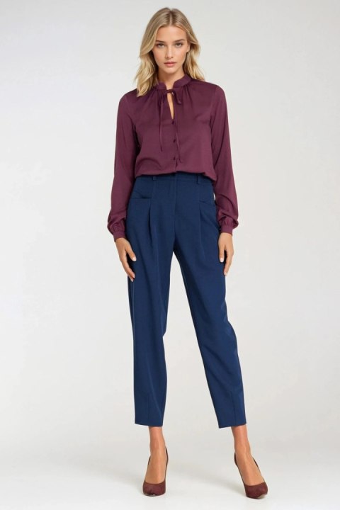 Bluzka z wiązaniem pod szyją B203 Śliwka - Nife Nife Bluzka z wiązaniem pod szyją B203 Śliwka - Nife Nife